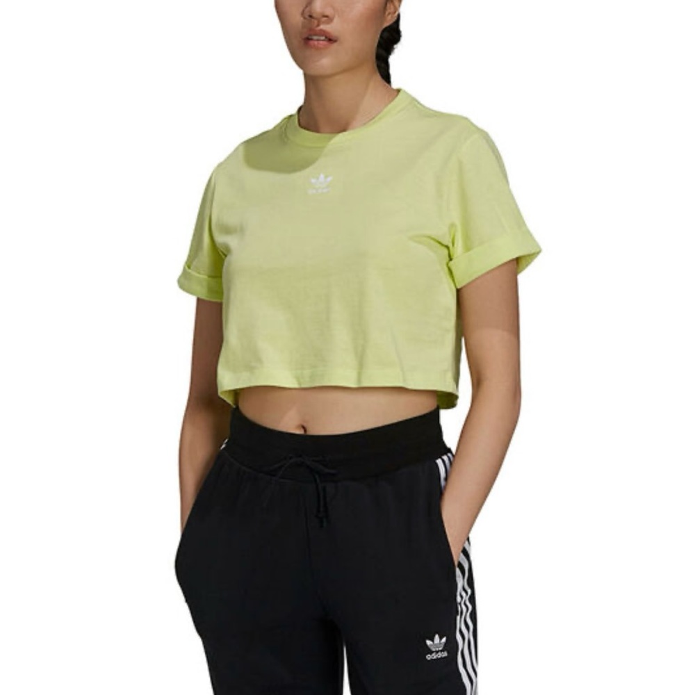 Women's Adidas Adicolor Essentials Cropped T-Shirt Size Small Lime Yellow